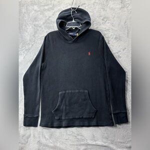 Polo Ralph Lauren Waffle Knit Hoodie Long Sleeve Pullover Adult XL Black Red 185